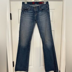 Boot cut Express blue jeans with white wash — lightly worn!